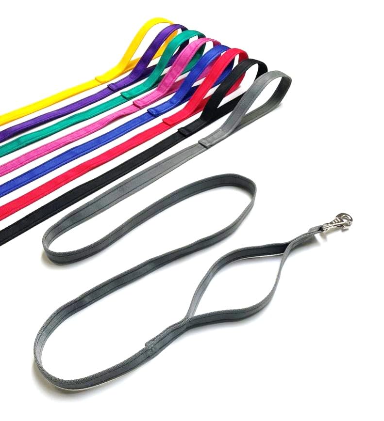 Double Handle Dog Leads 2m Long Quick Grab Handle For Safety Control In 25mm Cushion Webbing (Silver/Grey)