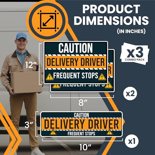 Image of Magnet Me Up Caution Frequent Stops Delivery Driver Automotive Magnet Decal, 3 Pack, Two 8x12 inch and One 3x10 inch, Automotive Magnet for Car, Flex Delivery Driver, Crafted in USA