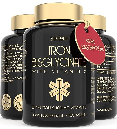 Gentle Iron Tablets 17mg - High Strength Iron Supplements for Women & Men with Vitamin C - Ferrous Iron Bisglycinate for High Absorption - 60 Vegan Tablets - Energy Tablets for Tiredness and Fatigue