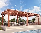 Jocisland 12x24 FT Premium Cedar Wood Pergola with Trellis Roof & Weather-Resistant Support, Outdoor Pergola Kit with Stakes, Garden Gazebo for Patio, Backyard & Events, Reddish-Brown