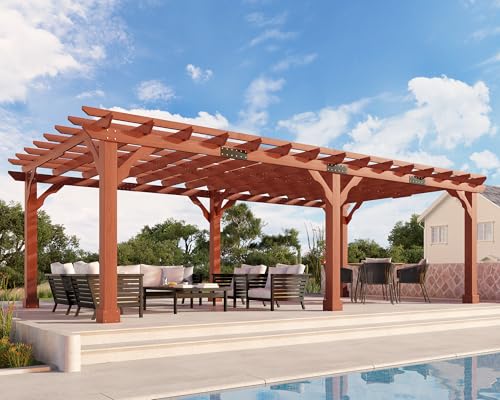 Jocisland 12x24 FT Premium Cedar Wood Pergola with Trellis Roof