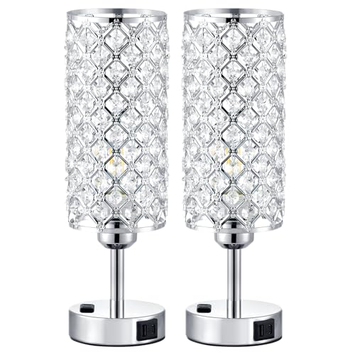Hong-In Crystal Lamp Touch Control Set Of 2, Sliver Crystal Table Lamps With Usb C+A Ports & Ac Outlet thumb #8