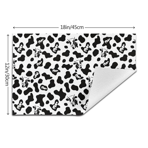 Cow Print Placemats Set of 4 Linen 12"x18" Black White Decorative Place Mats Washable Kitchen Table Mats for Dining Outdoor Farmhouse Home Decor Holiday Party Dining Mat by LANAIQO - Used condition - Image 4