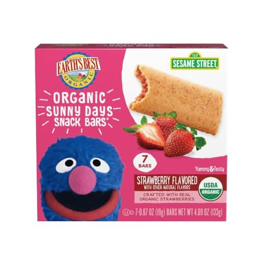 Earth's Best Organic Kids Snacks, Sesame Street Toddler Snacks, Organic Sunny Days Snack Bars for Toddlers 2 Years and Older, Strawberry with Other Natural Flavors, 7 Bars