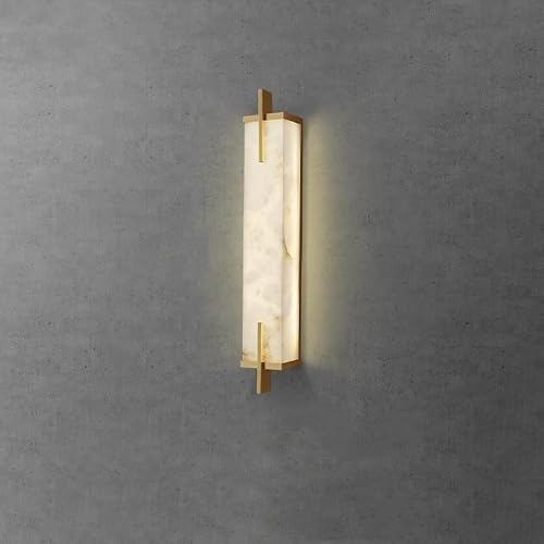 CWCQGH Golden Brass Marble Wall Lamp Led 60cm Black Bedside Sconce Living Room Aisle Corridor Background,Warm White-Gold W12xH60cm