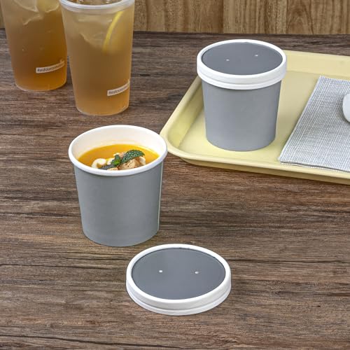 Restaurantware-LIDS ONLY: Bio Tek Lids For 8/12 Ounce Soup Containers, 200 Vented Covers For Paper Soup Containers - Cups Sold Separately, Microwavable, Gray Paper Lid, Hot And Cold Foods by Restaurantware - Image 4