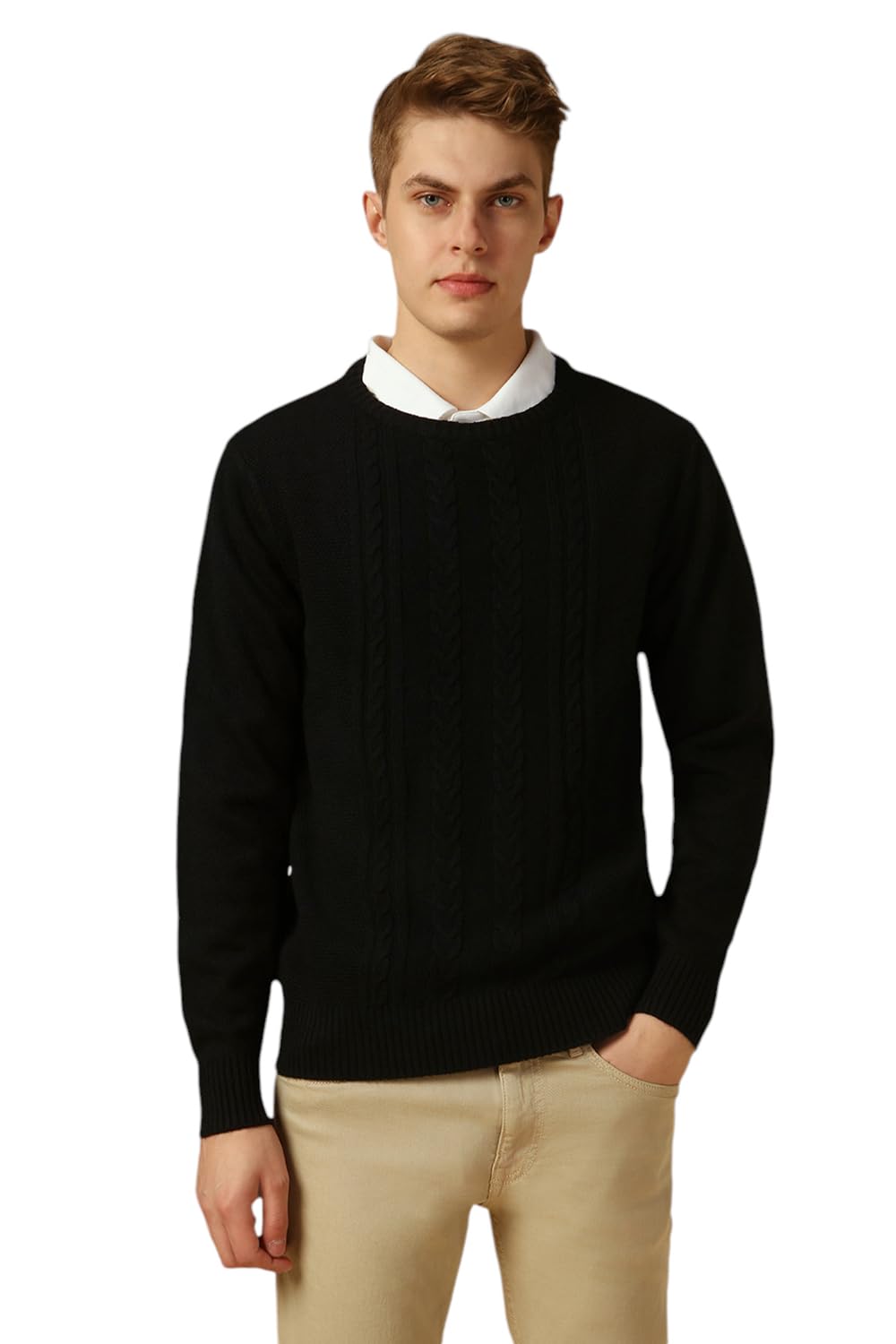 dennis lingo Men Black Solid Slim Fit Full Sleeve Crew Pullover-picture-13