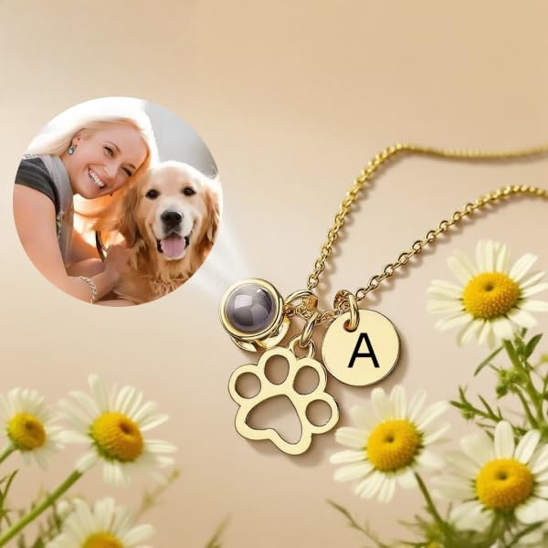 Custom Necklace with Picture inside, Personalized Dog Paw Projection necklaces with initial, Picture necklace Personalized Photo, Pet Dog Cat Memorial Gifts for Women3