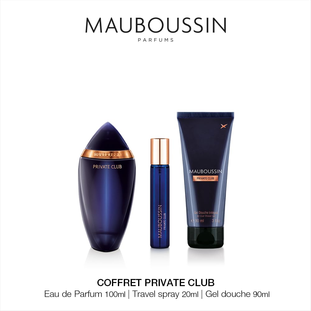 Mauboussin - Coffret Private Club : Eau de Parfum 100ml, Gel Douche 90ml & Travel Spray 20ml