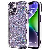 Lafunda iPhone 14 用 ケース MagSafe対応 レディース 光沢 キラキラ ダイヤモンド マグネットカバー 落下防止 衝撃吸収 ワイヤレス充電対応 ラメ 大人可愛い スリム 軽薄型 アイフォン 14 用 スマホケース 6.1インチ パープル