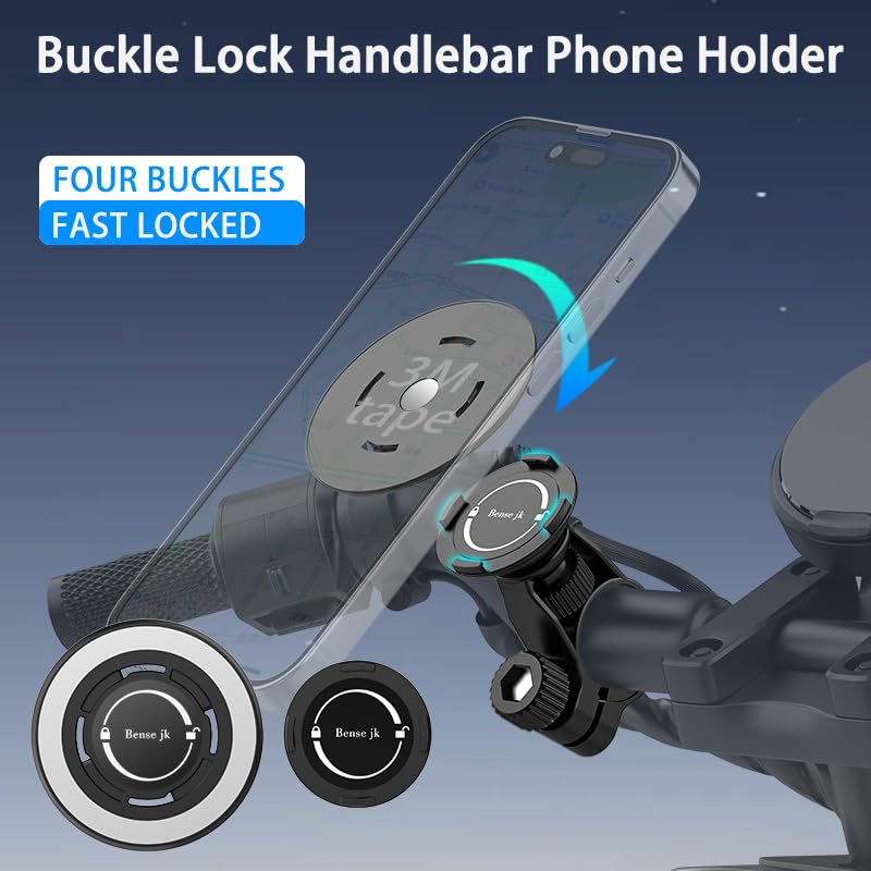 Handlebar Phone Holder, Bicycle Motorcycle Phone Mount, Mini Size | Secure Buckle Lock | Snap-fit Locking, Bracket fit for 22-32mm Handlebar and Ring Sticks to Phone Cover - image 2