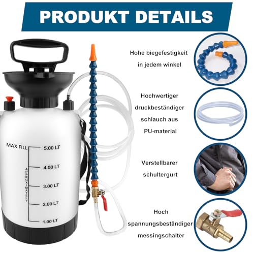 LERNOU 5L Getriebeöl Pumpe, Handpumpe Ölpumpe, Manuelles Getriebeöl Einfüllgerät Geeignet für Umfüllpumpe Kits für PKW-/LKW-/Schiffsmotoren, enthäl Polytetrafluorethylenband und Handschuhe