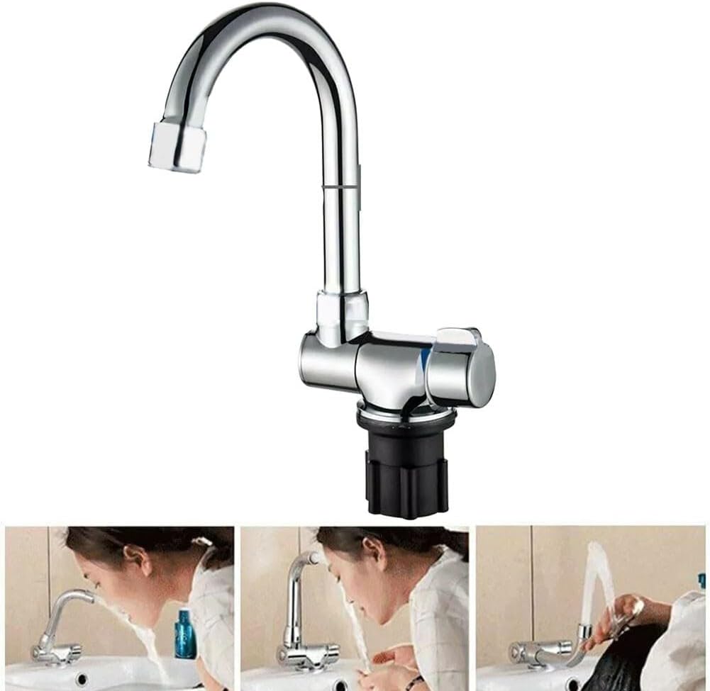 Faucet,Motorhomes Hot Cold Mixing Fold Down Water Tap Copper Chrome Plated Faucet for Yachts Campers and More
