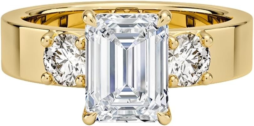 1.5 Ct IGI Certified Lab Grown Diamond Ring 10K 14K 18K Solid Gold 4.4 MM Three Stone Lab Grown Diamond Engagement Ring Christmas gift for Women (E-F Color, VVS2 Clarity)