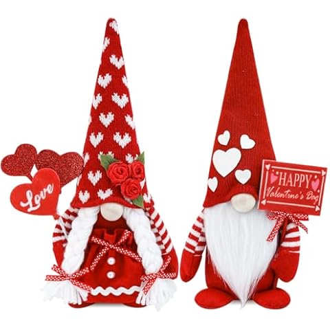 CRCZK Valentine's Day Gnome Decor 2 Pack Handmade Plush Swedish Gnomes Party Ornaments for Holiday Home Gifts Decorations Cover