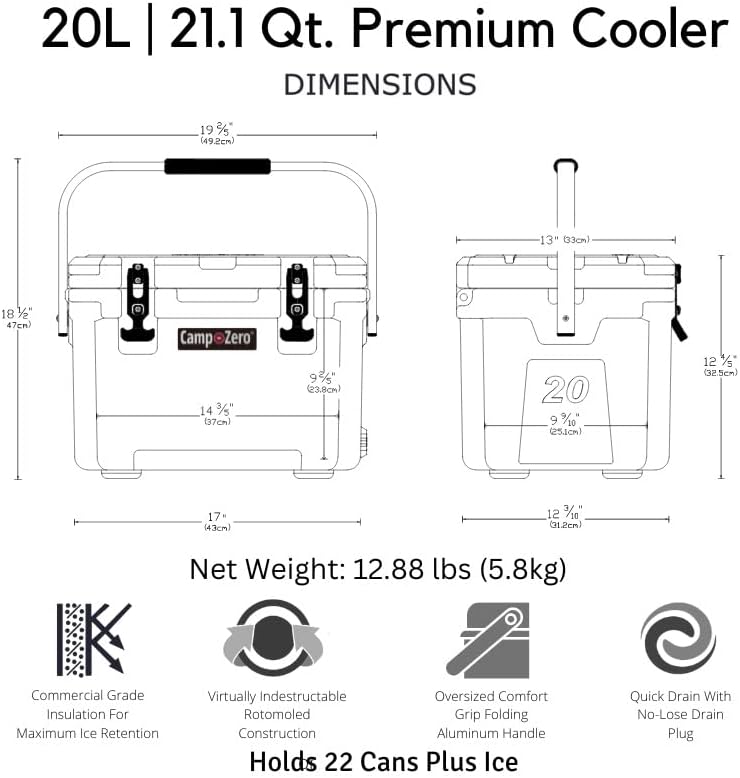 Miniatura 9 de CAMP-ZERO 20L  21.13 Quart Premium CoolerIce Chest with 4 Molded-in Cup Holders