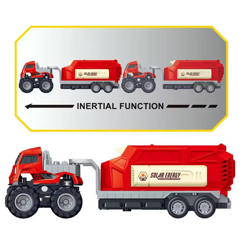 Image of 4WD Die cast Alloy Models Solar Power Transport Truck for Kids Boy Girls Children 1:43 Friction Powered Engineering Construction Toy Pull Back Vehicle Gift (Pack of 1, Multicolor)