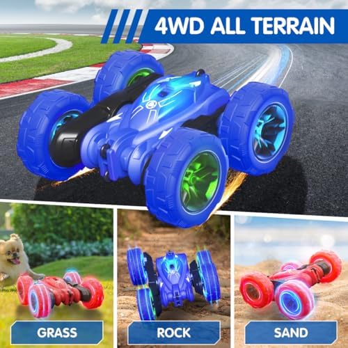 Remote Control Car, Rechargeable Fast Direct Charging RC Cars with Colorful Light, Double Sided 360° Flips RC Stunt Car 2.4Ghz 4WD All Terrain RC Race Car Toy Xmas Gift for Boys and Girls Aged 3-12 - 4