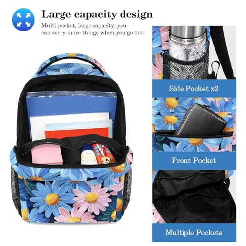 Sac à dos marguerite bleue à double compartiment avec trousse assortie