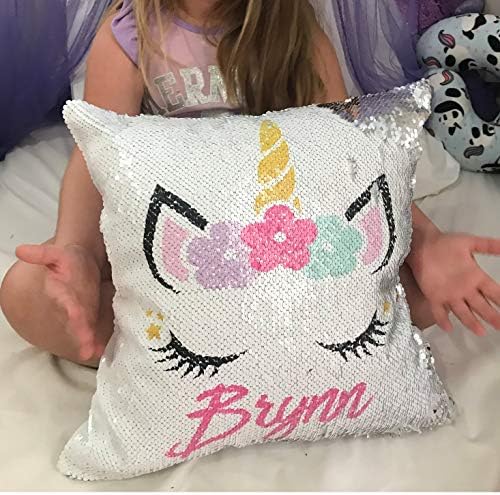 personalized sequin unicorn pillow