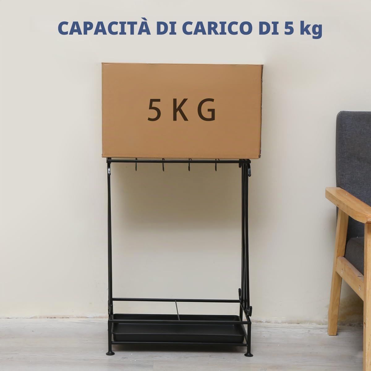 Portaombrelli da Interno, Salvaspazio Porta Ombrelli per Esterno, Portaombrelli Design Moderno per Casa, Grande, Metallo, Nero, Rettangolari