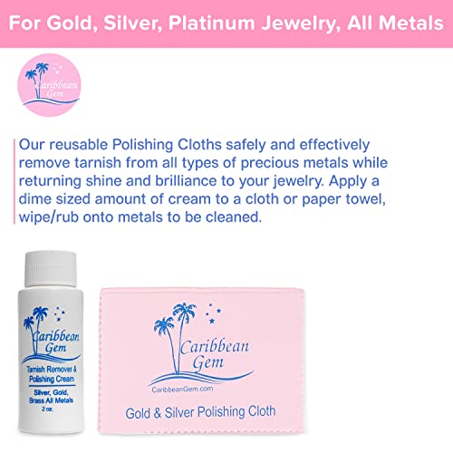 Caribbean Gem Usa Polishing Cream | Safely Tarnish Remover Polishing Cream From Gold, Silver, And Platinum | 2Oz Bottle | With Polishing Cleaning Cloth | 1 Pack #TOP3