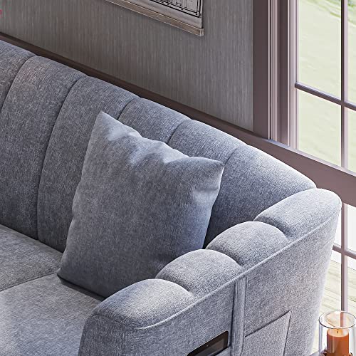 Hostack Modern Chenille Sofa, 77" Upholstered Couch With 2 Bolster Pillows And Armrest Bags, 3-Seat Sofa For Living Room, Bedroom, Office, Apartment, Dorm, Gray #TOP6