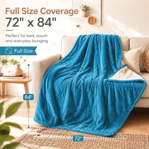 Electric Heated Blanket, Flannel and Sherpa, Full 72 x 84 in,Tile Blue — view 4