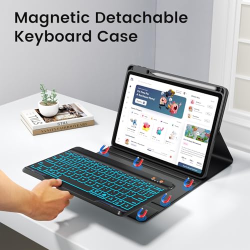 Image of 10.9 Inch iPad Case With Keyboard for Air 4th Generation 2020, 11 Inch Pro 1st Generation 2018 - Detachable BT Backlit Keyboard, Smart Cover, Tablet Folio (Black)