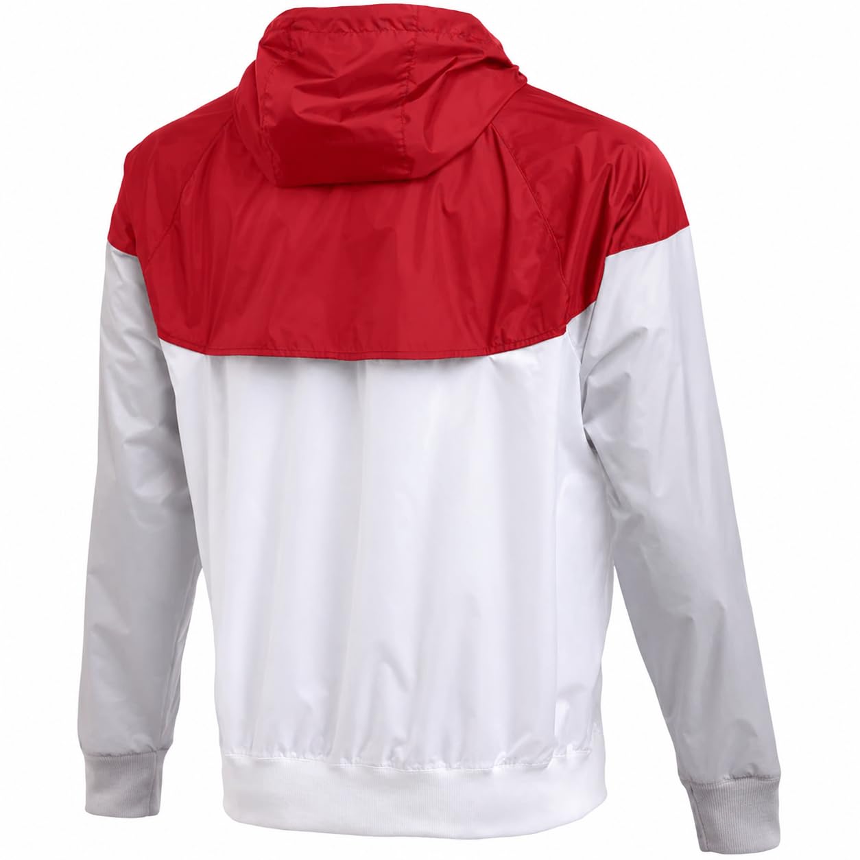 NIKE Chaqueta cortavientos con capucha para hombre, Escarlata/Blanco, Medium