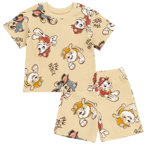Paw Patrol Toddler Boys Waffle Knit T-Shirt and Shorts Outfit Set Tan 3T