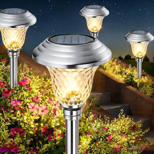 BEAU JARDIN 4 Pièces Lampes Solaires Exterieures Jardin Acier Inoxydable Lumiere avec Changement de Couleur et Lumière Solaire Extérieure Blanche Chaude...