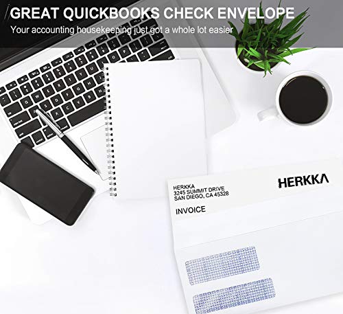 #9 Double Window Security Envelopes, Herkka No.9 Double Window Business Envelopes Designed For Quickbooks Invoices And Business Statements - Number 9 Size 3 7/8 Inch X 8 7/8 Inch - 24 Lb - 500 Pack #TOP4