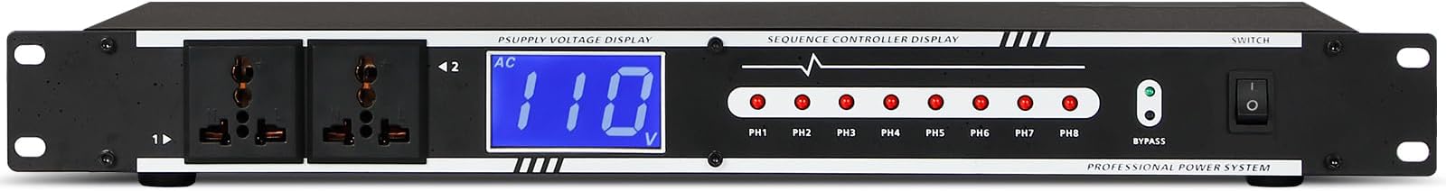 Depusheng 10 Outlet Power Conditioner 10 Amp 2000w Audio Digital Power Sequencer Rack Mount With Precise Real-Time Voltage Display Suitable For Home KTV Classroom Stage Studio - BlackD228