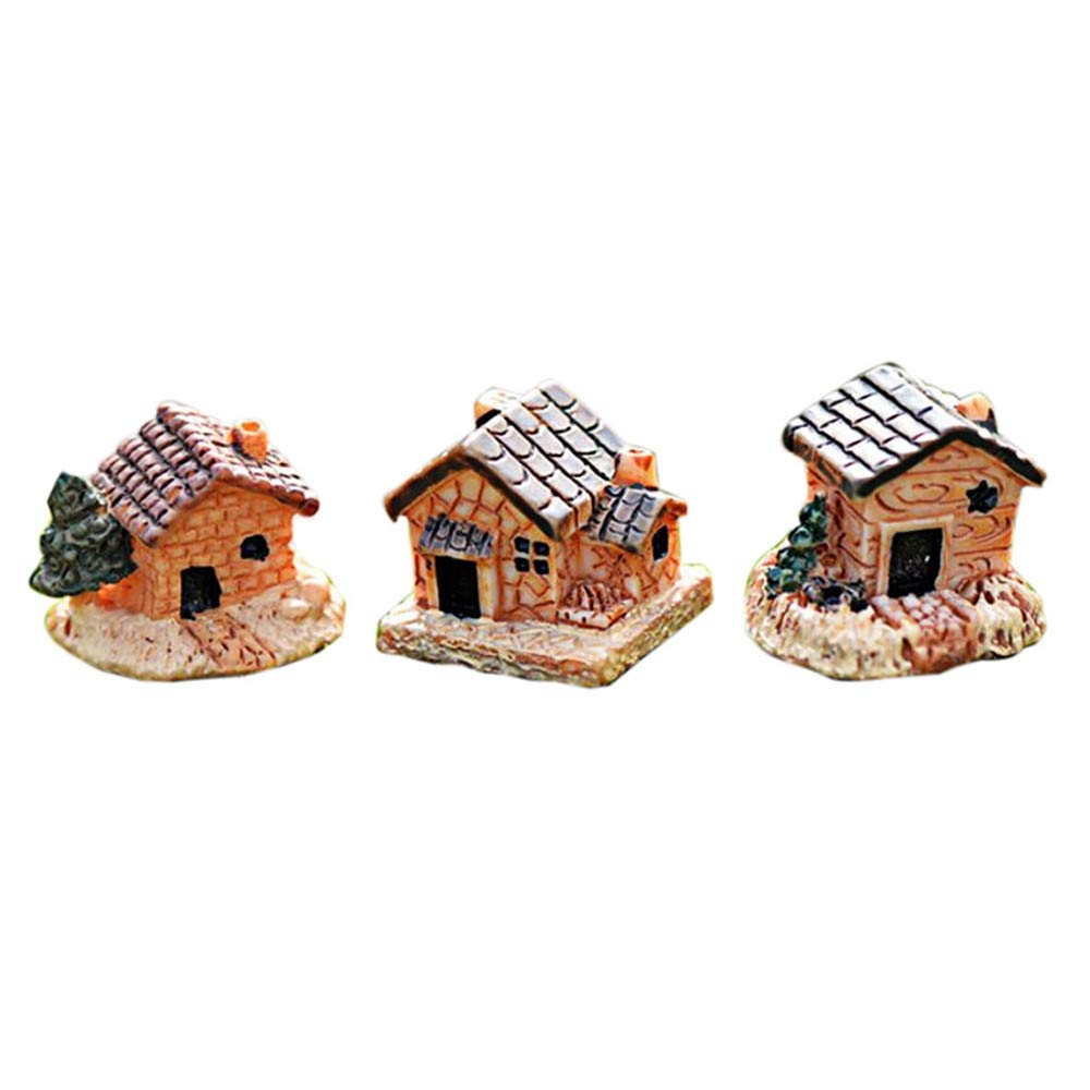 Resin Miniature Fairy Garden Stone House, Mini Village House Mini Dollhouse Stone House Decorations for Home and Garden DIY, Miniature Fairy Garden Accessories (3pcs)