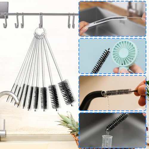 Image of Ixiaoyoo 11 Pcs Cleaning Brushes Set, 8 Inch + 60 Inch Cleaner Brushes | Black Nylon Brushes Kit for Bottles, Tumbler, Sippy Cups, Pet Waterers, Drinking Straws, Pipes, Sink Drain, Fish Tank, Hose