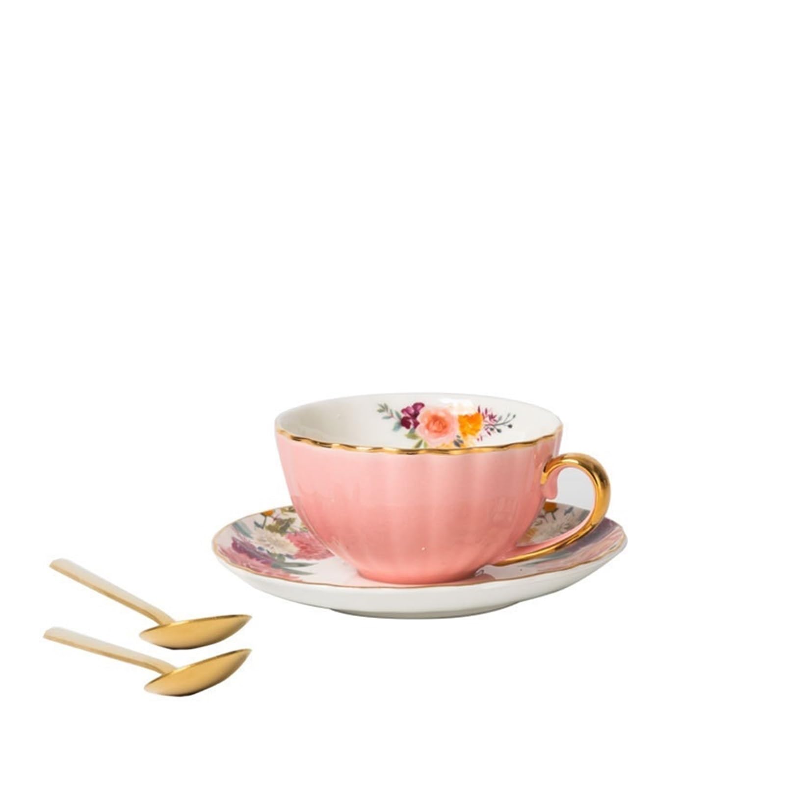 Juego de Taza y Plato de Café Juego de Tazas y platillos de café de cerámica, Tazas de té con Flores, Regalo de Boda, Regalo de acompañamiento(1pc Pink)