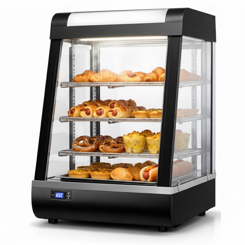 Vitrine Chauffante Professionnelle 3 Niveaux – 1000 W – Compacte – Idéale Snacks & Boulangeries