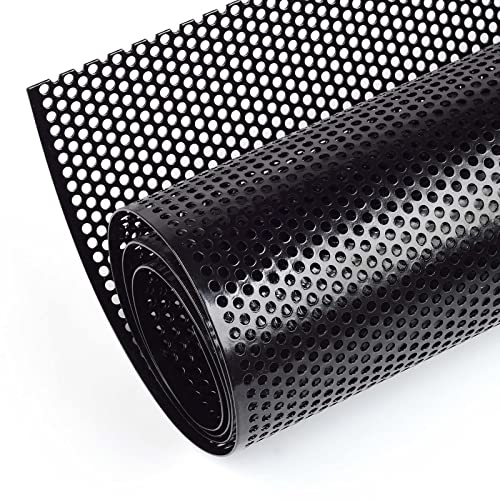 Image of AggAuto Universal 40 inchx13 inch Car Grill Mesh - Aluminum Alloy Automotive Grille Insert Bumper Perforated Metal Sheet Round Hole 4mm, One of the Most Multifunctional Shape Grids 100x33cm Black