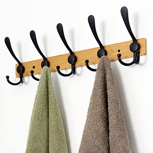 Vasgor 2Pcs Bamboo Heavy Duty Wall Mount Coat Hook, Stainless Steel Wall Mounted Rack Hooks For Coats, Towels And Hats (Black) #TOP1