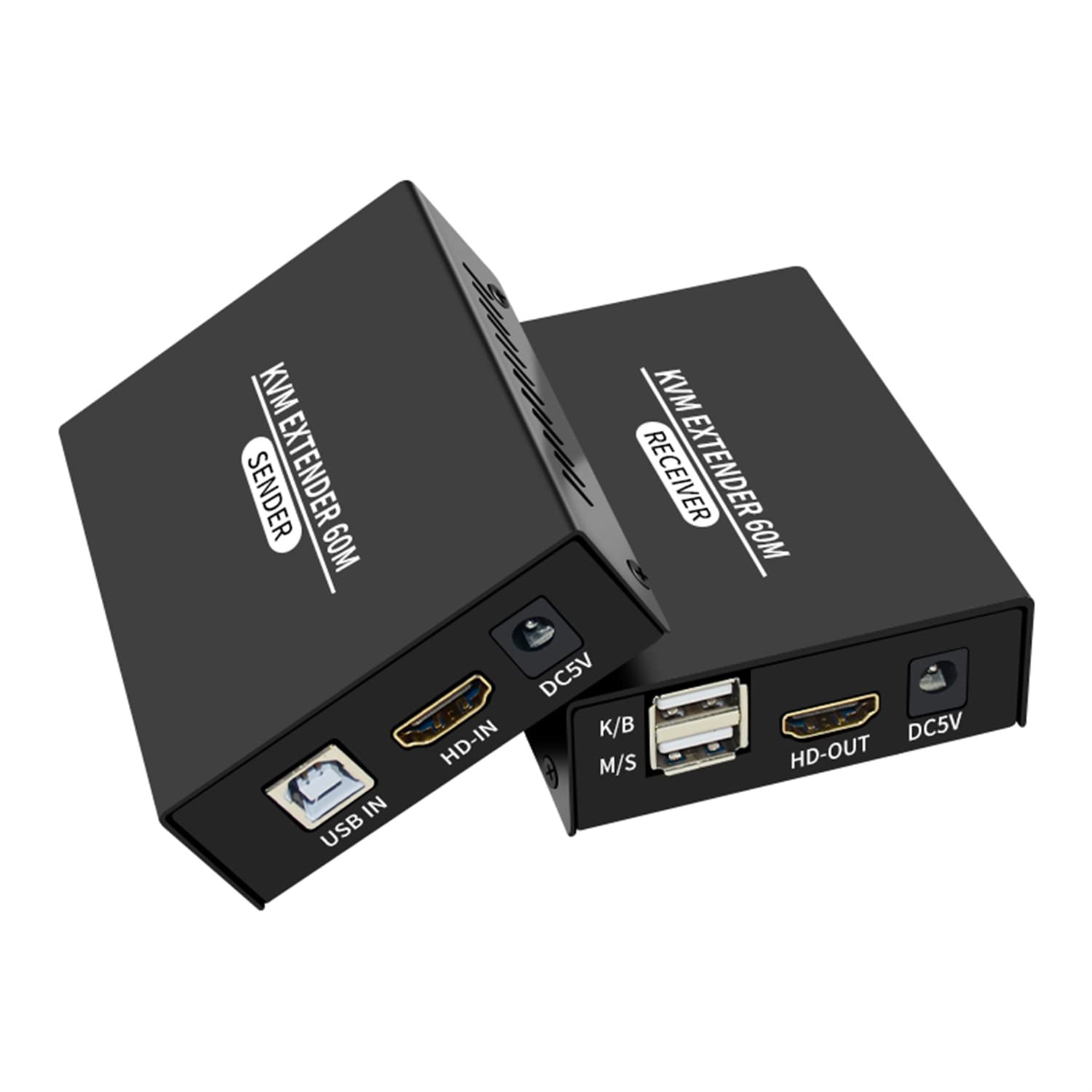 Extensión KVM HDMI 60 m en Cat5e/Cat6, HDMI 1080p, alargador KVM USB, transmisión con hebilla, negro, montaje en rack