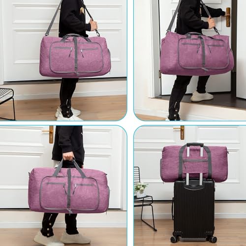 Vomgomfom 85L Reisetasche mit Schuhfach, Große Falttasche für Camping, Reisen, Fitness, Lila