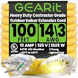 GEARit 100 ft Heavy Duty Outdoor Extension Cord, 14/3 SJTW, 14 AWG Lighted