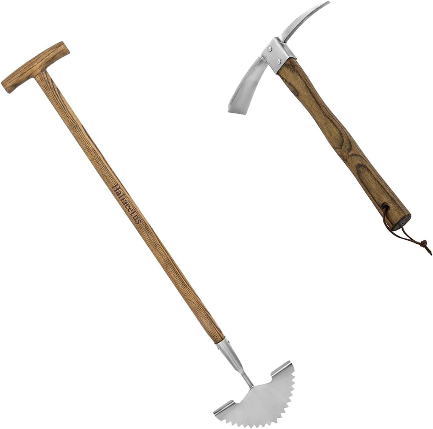 Haliaeetus Pick Axe, 39.3'' Garden Edger with Serrated Edge for Easily Hacking Through Dirt and Weed, Hand Edger with T-Grip Offer Comfort and Control, Stainless Steel Lawn Edger Tool for Sidewalk