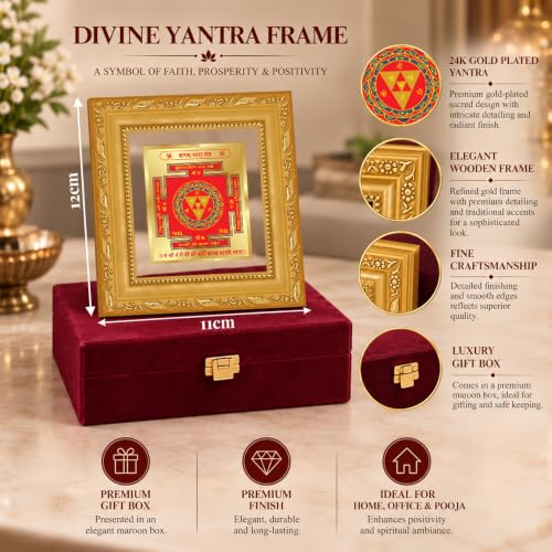 Image of DIVINITI Siddh Energised Kanakdhara Yantra | 24k Gold Plated Foil Prosperity Vastu Frame for Home, Office & Puja Room | Premium Gift Box | Spiritual Yantra for Wealth, Prosperity & Abundance | 12 X 11 CM