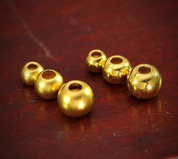 24K Pure Gold Round Spacer Beads for Bracelet Necklace Jewelry Making One Bead Luxury Gold 4mm, 1 Piece, A, Bright