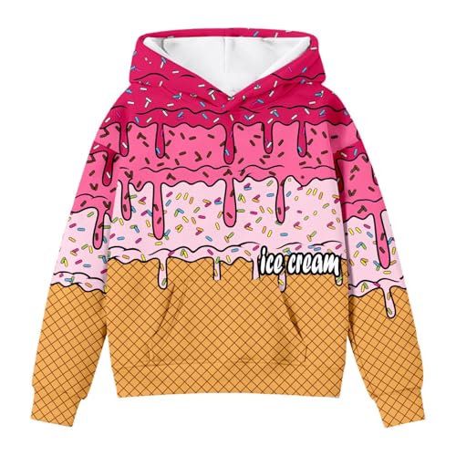 Ice Cream Hoodies Boys Cute Ice Cream Drip Baseball Sweatshirt Y2k Long Sleeve Pullover Tops Youth Streewear with Pockets