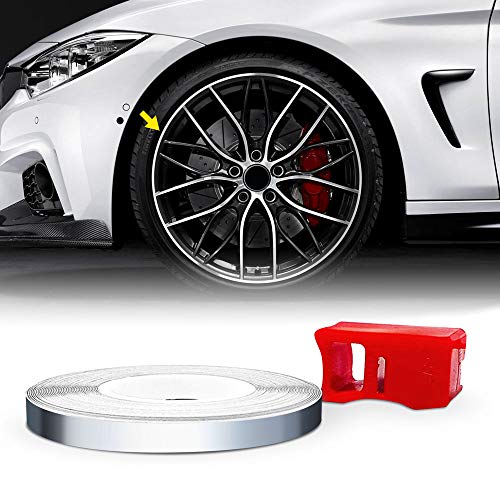 Quattroerre Racing Wheel Trim with Applicator Tool for Car Wheels, Chrome, 5 mm x 6 mt