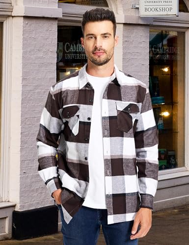 MAGNIVIT Men's Flannel Shirts Long Sleeve Button Down Fleece Cotton Jacket Two Pockets2