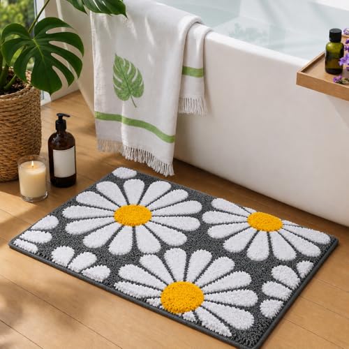 Image of Roseate Flower Anti Skid (40x60 cm) Microfiber 2000 GSM Bath Mat for Bathroom /Bedroom /Door Mat /Floor Mat (Grey) Pack of 2